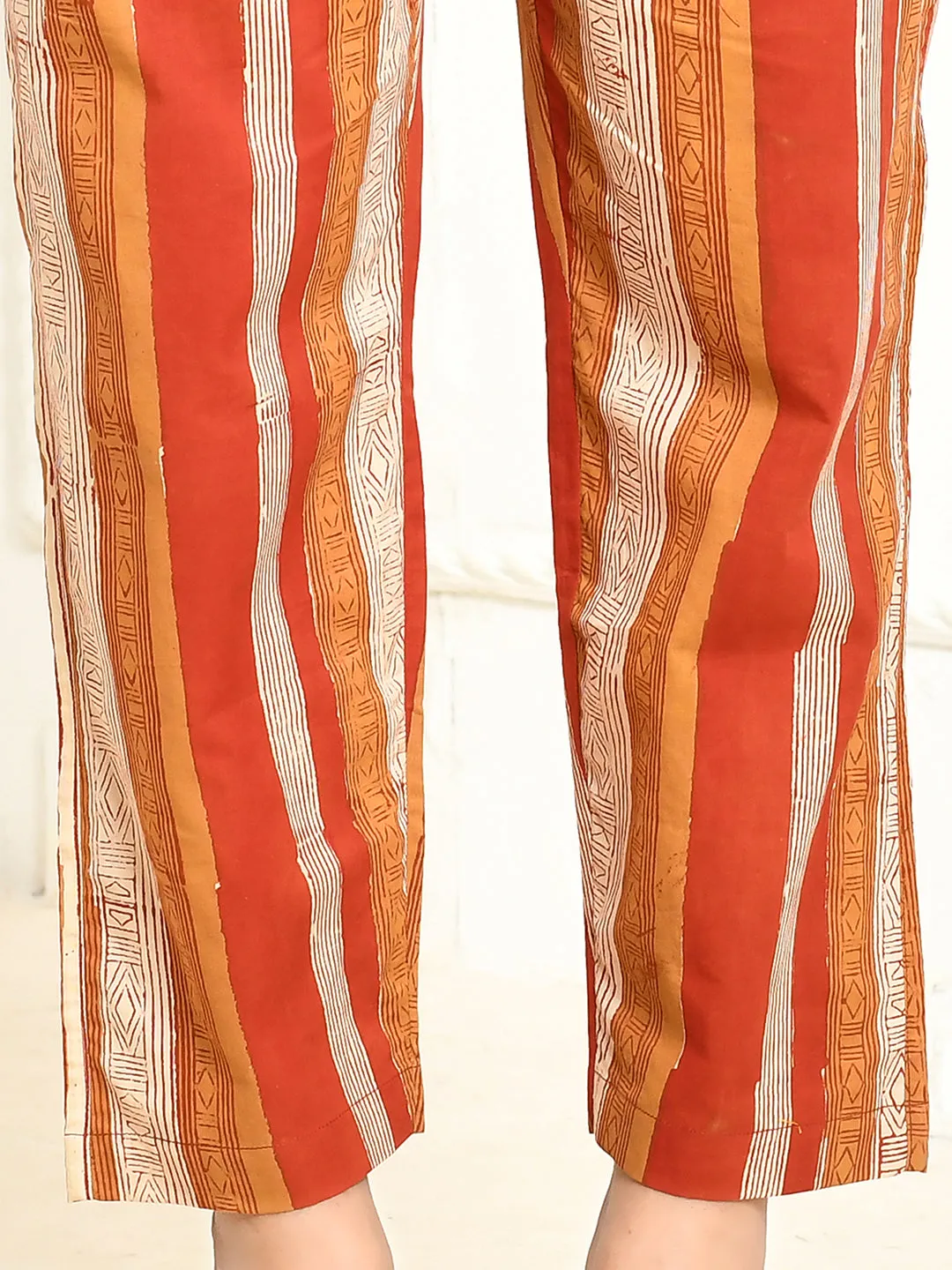Amora Red Pure Cotton Handprinted Pant Only