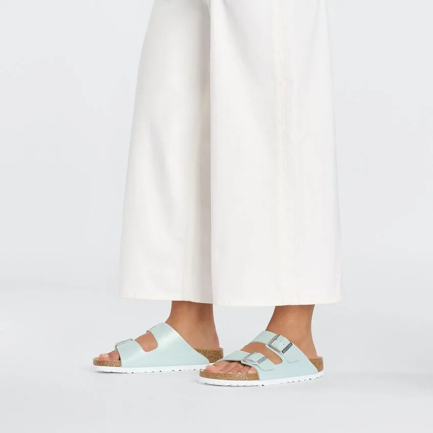 BIRKENSTOCK ARIZONA SHINY SURF GREEN EMBOSSED SANDALS
