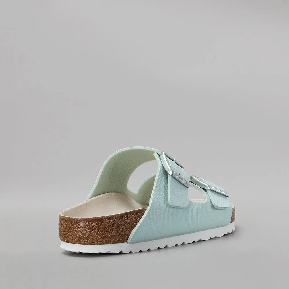 BIRKENSTOCK ARIZONA SHINY SURF GREEN EMBOSSED SANDALS