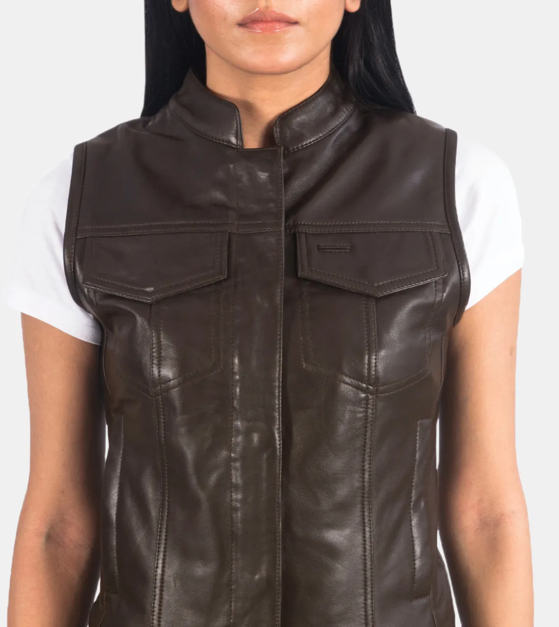 Clendy Women's Brown Leather Vest