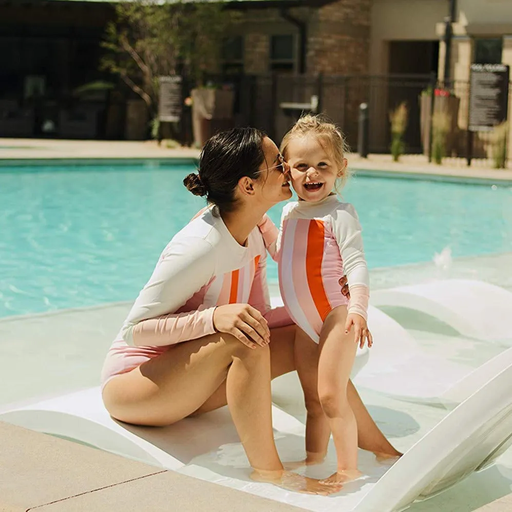 Girls Long Sleeve Surf Suit (One Piece Bodysuit) | "Peachy Stripes"