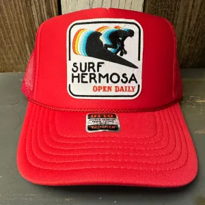 Hermosa Beach SURF HERMOSA :: OPEN DAILY Trucker Hat - Red