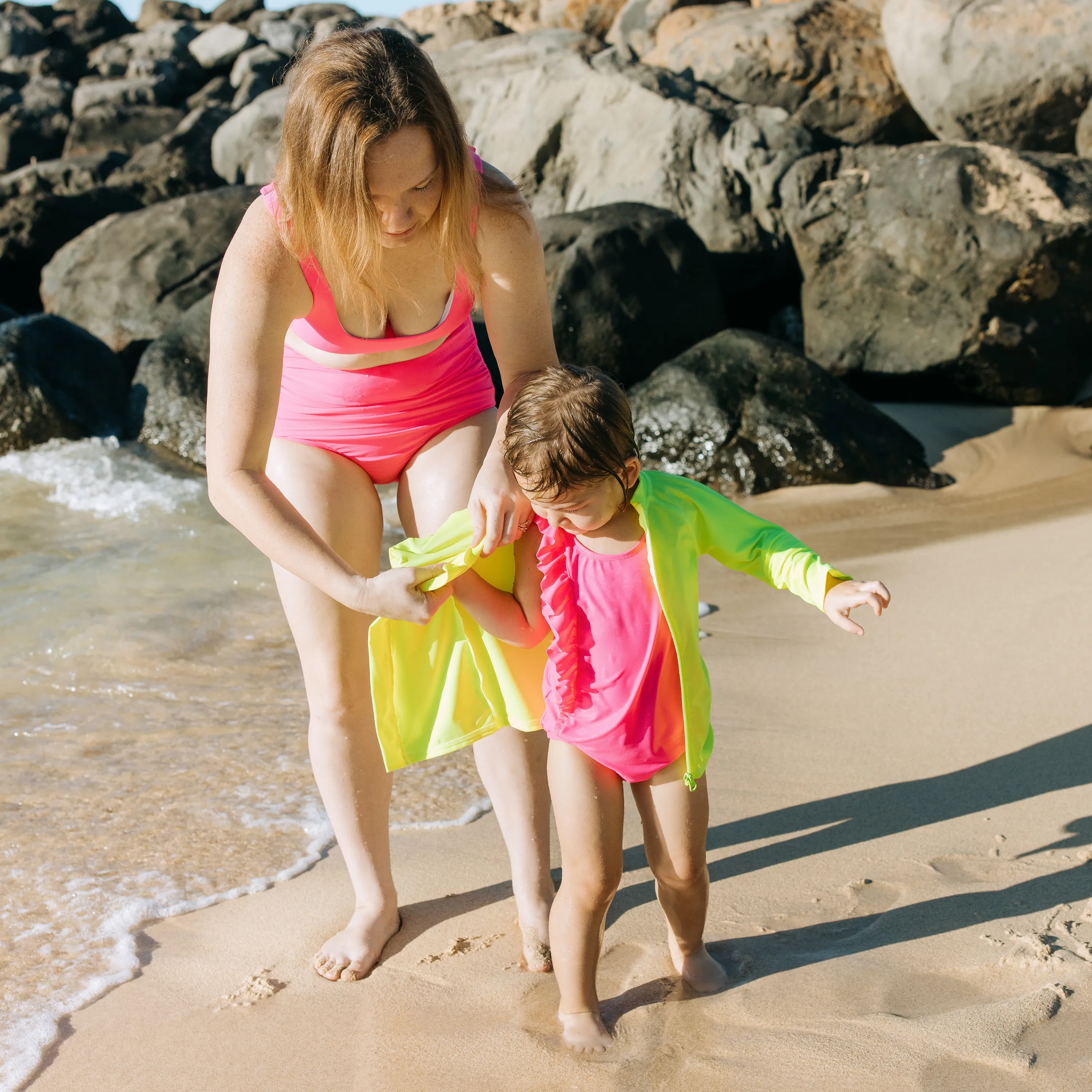 Kids UPF 50  Long Sleeve Zipper Rash Guard Swim Shirt | "Neon Yellow"