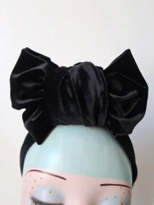 Made To Order: WORKWEAR KNOT Velvet Headband in 4 colours in black, claret, bottle green & dusky pink