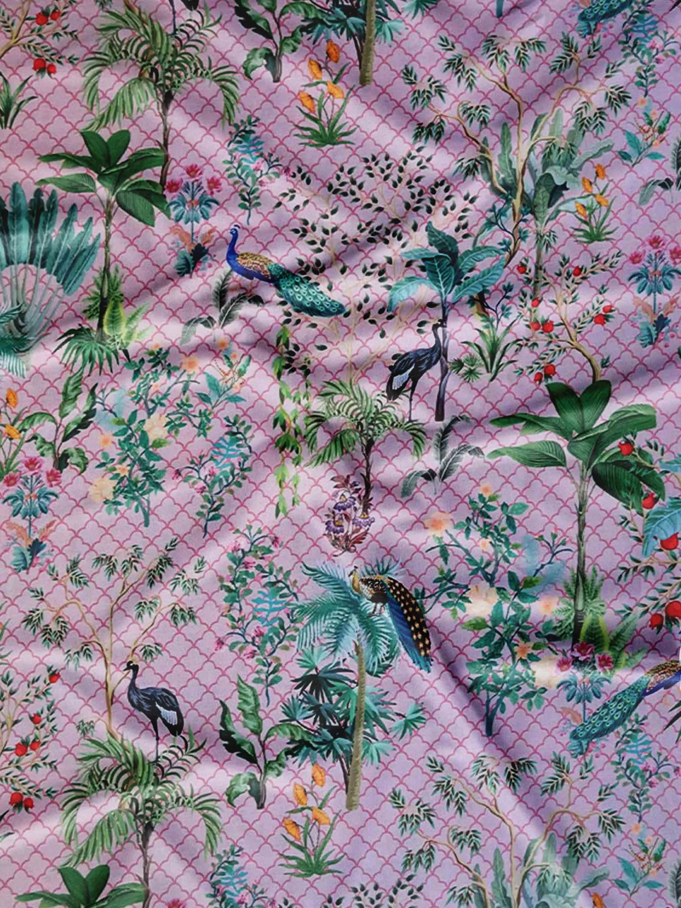 Peach Pichwai Printed Modal Satin Fabric