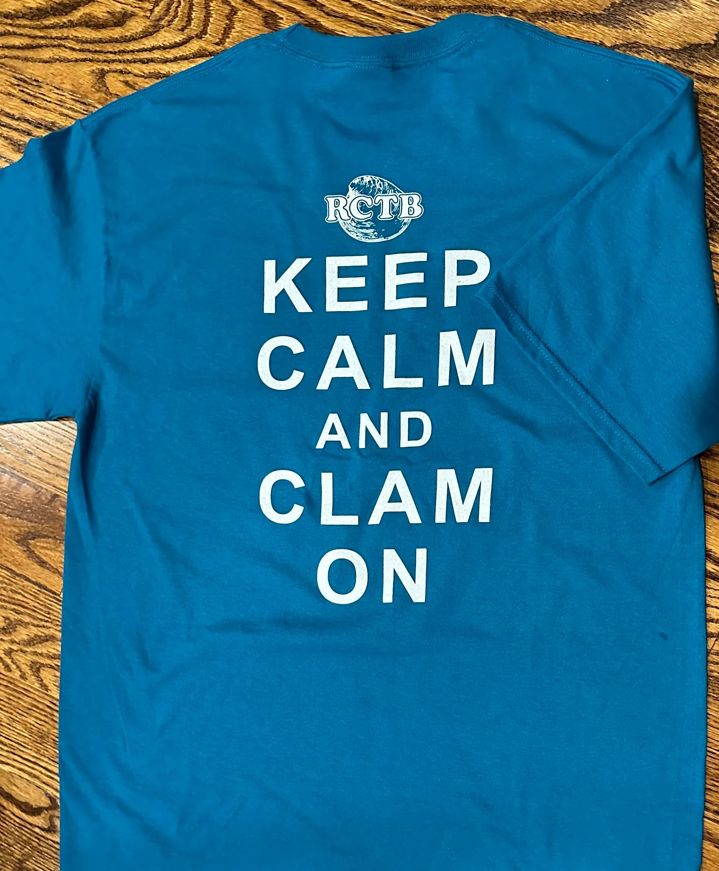 "Keep Calm and Clam On" Teal or Indigo Blue T-Shirt
