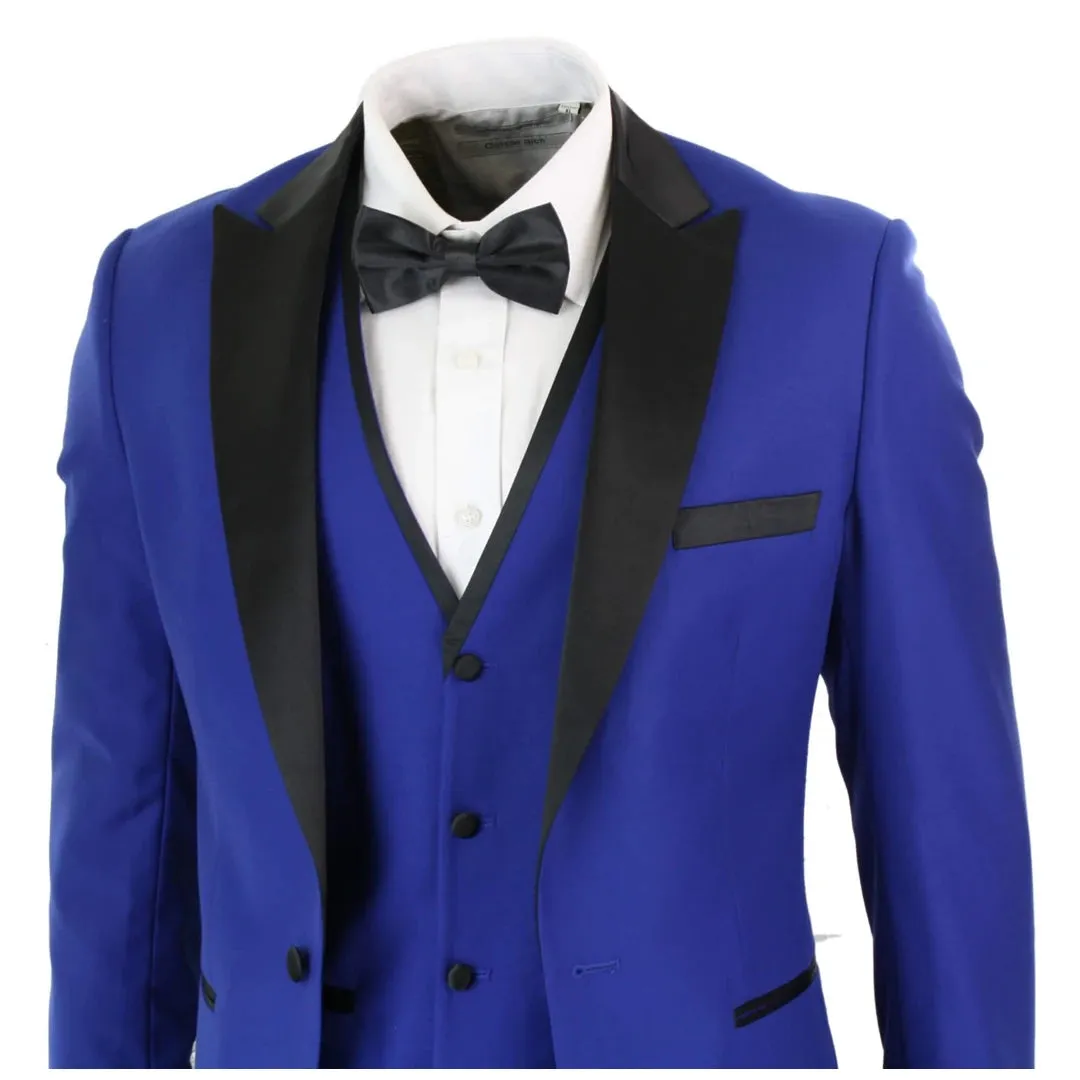 Regent - Men's 3 Piece Blue Satin Tuxedo Dinner Suit Wedding Prom Groom