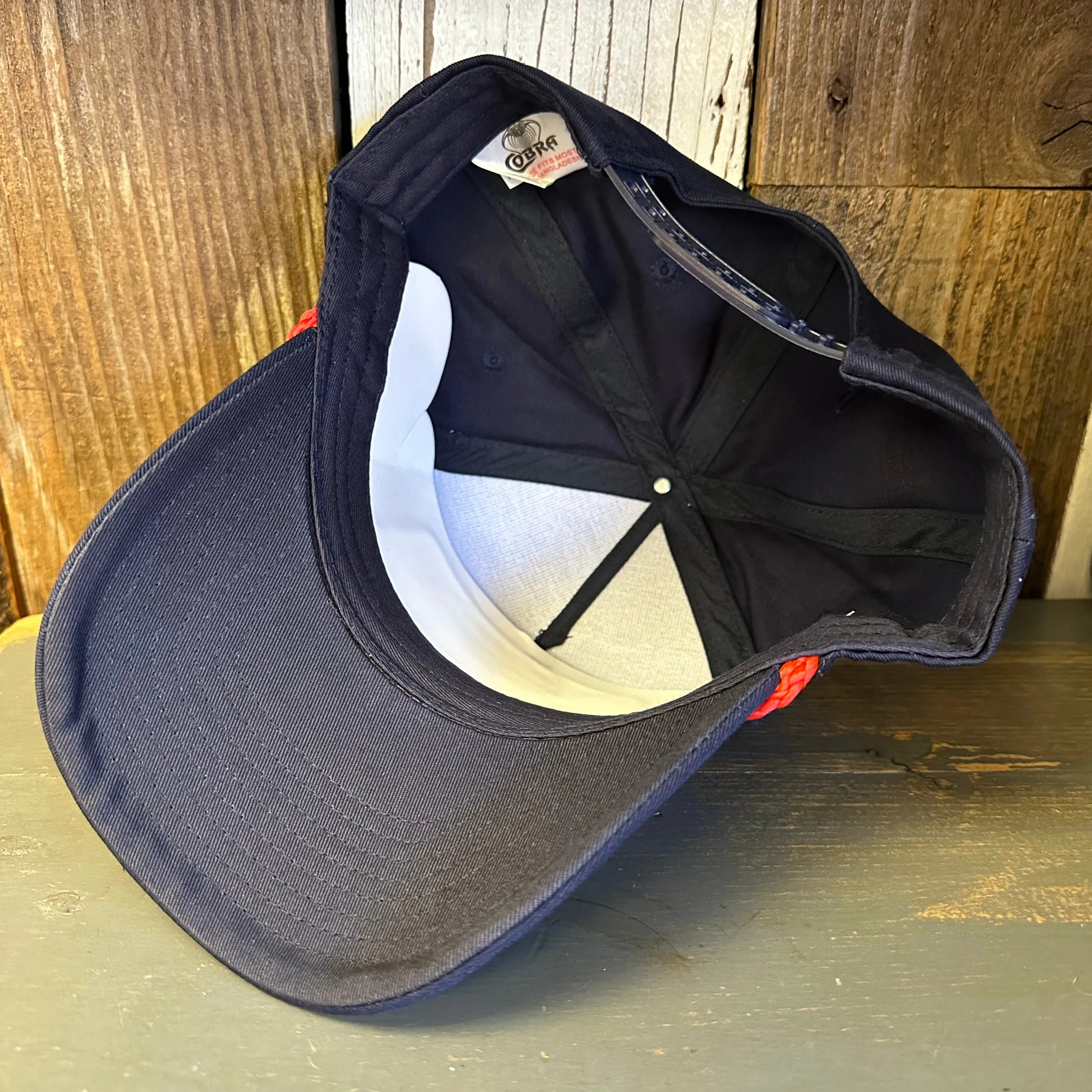 SOUTH BAY SURF (Multi Colored Patch) 5 panel Rope Trucker Cap - Navy/Red Braid (Curved Brim)
