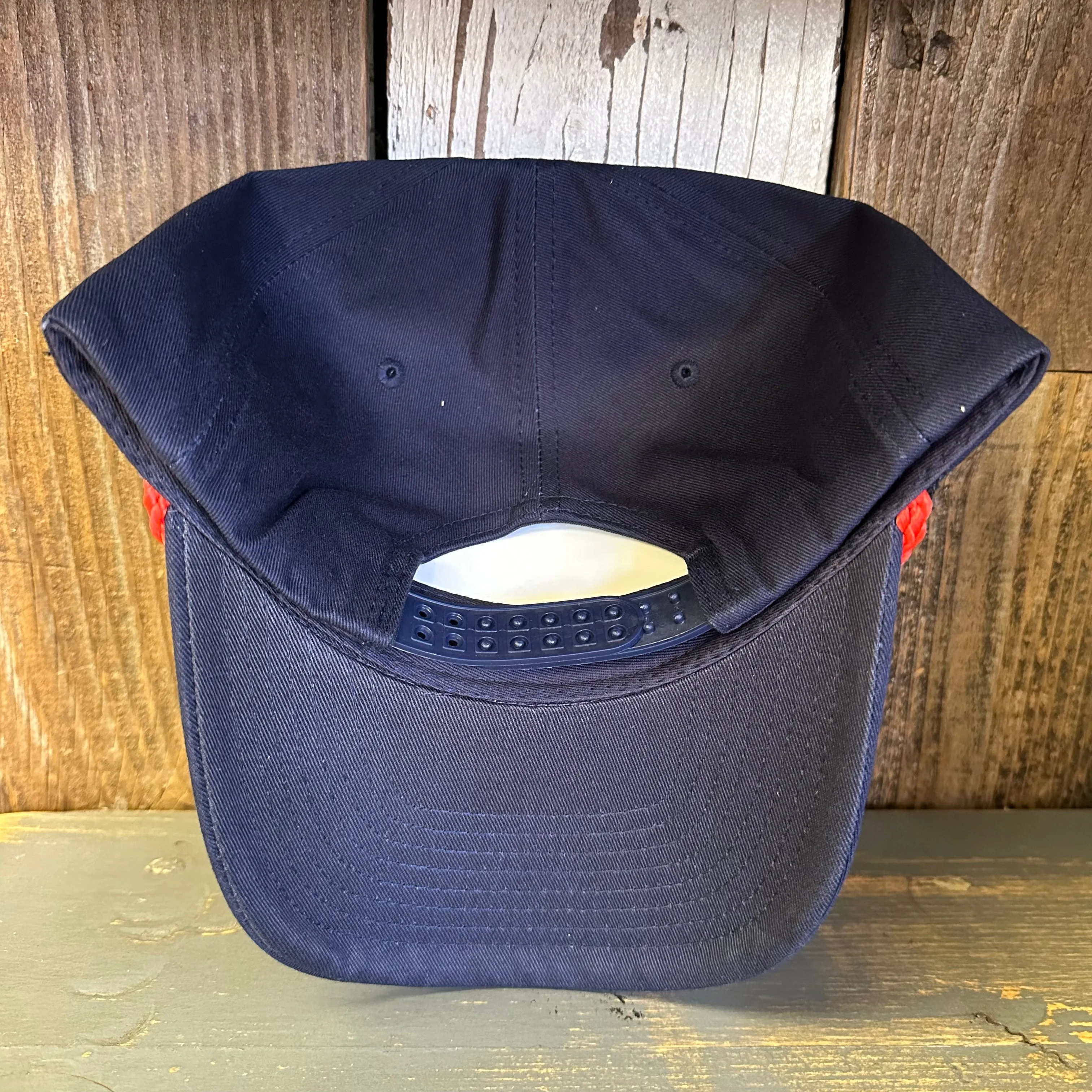 SOUTH BAY SURF (Multi Colored Patch) 5 panel Rope Trucker Cap - Navy/Red Braid (Curved Brim)