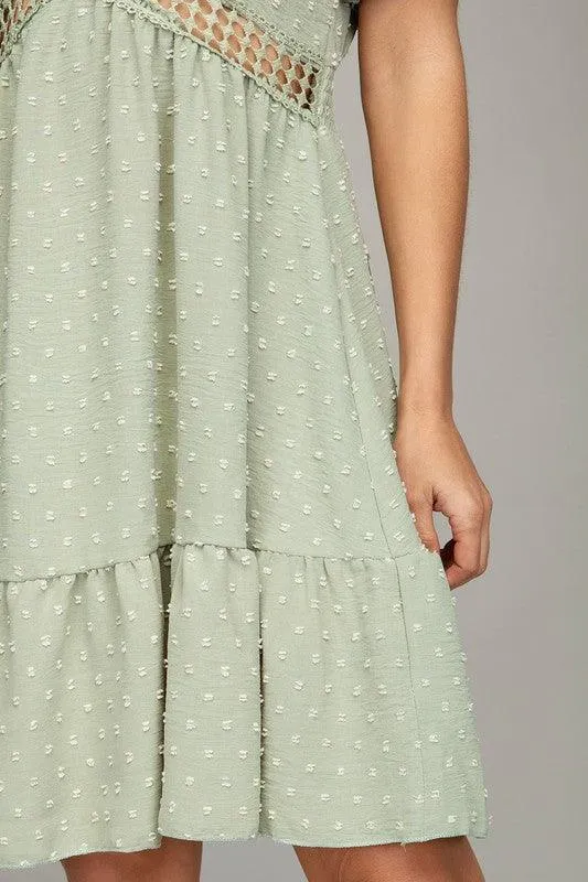 V Neck Dress With Lace Trim