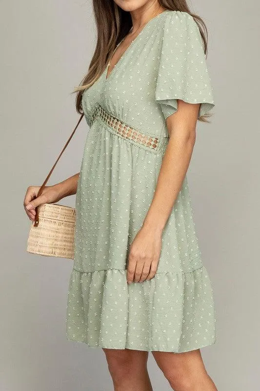 V Neck Dress With Lace Trim