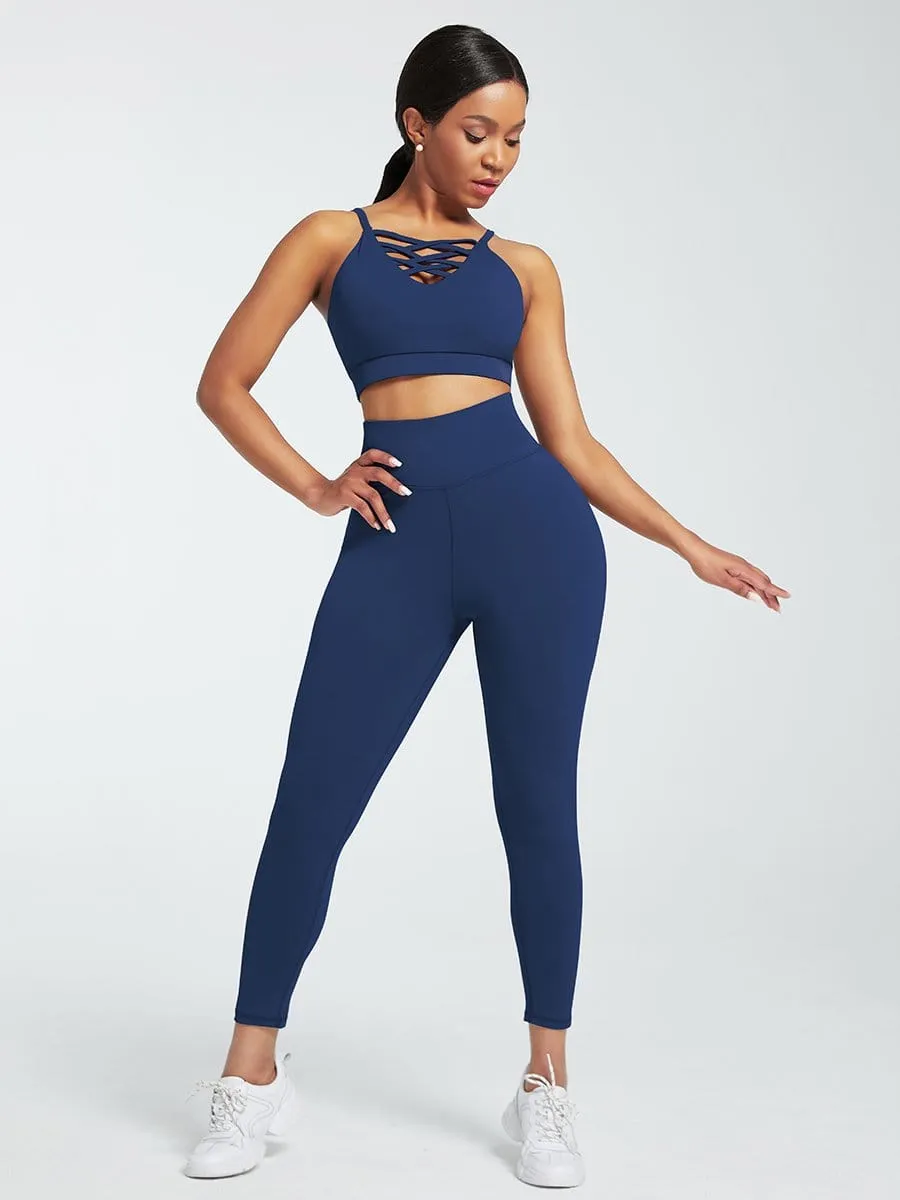 Wholesale Black Adjustable Straps High Waist Athletic Suit Quick Drying